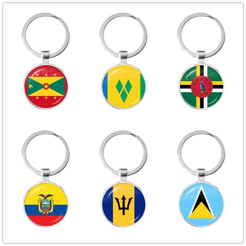 The Commonwealth of Dominica,Saint Lucia,Saint Vincent and the Grenadines,Barbados,Grenada,Ecuador National Flag Glass Keychain