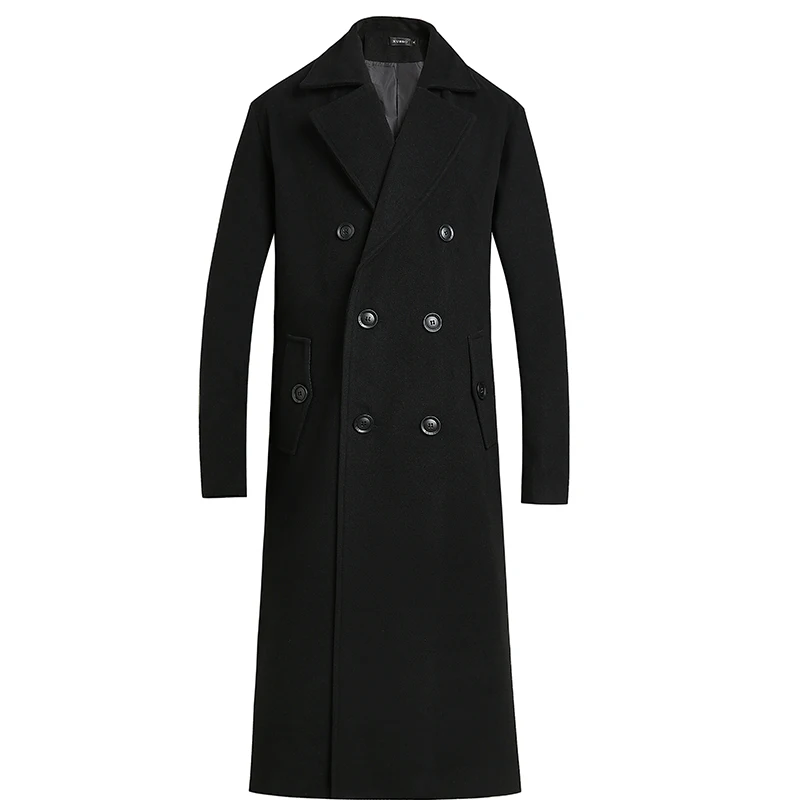 2021 Men Black Long Wool Coat Thicken Men's Trench Coat Men's Cashmere Coat High-Quality Woolen Overcoat Long Parka