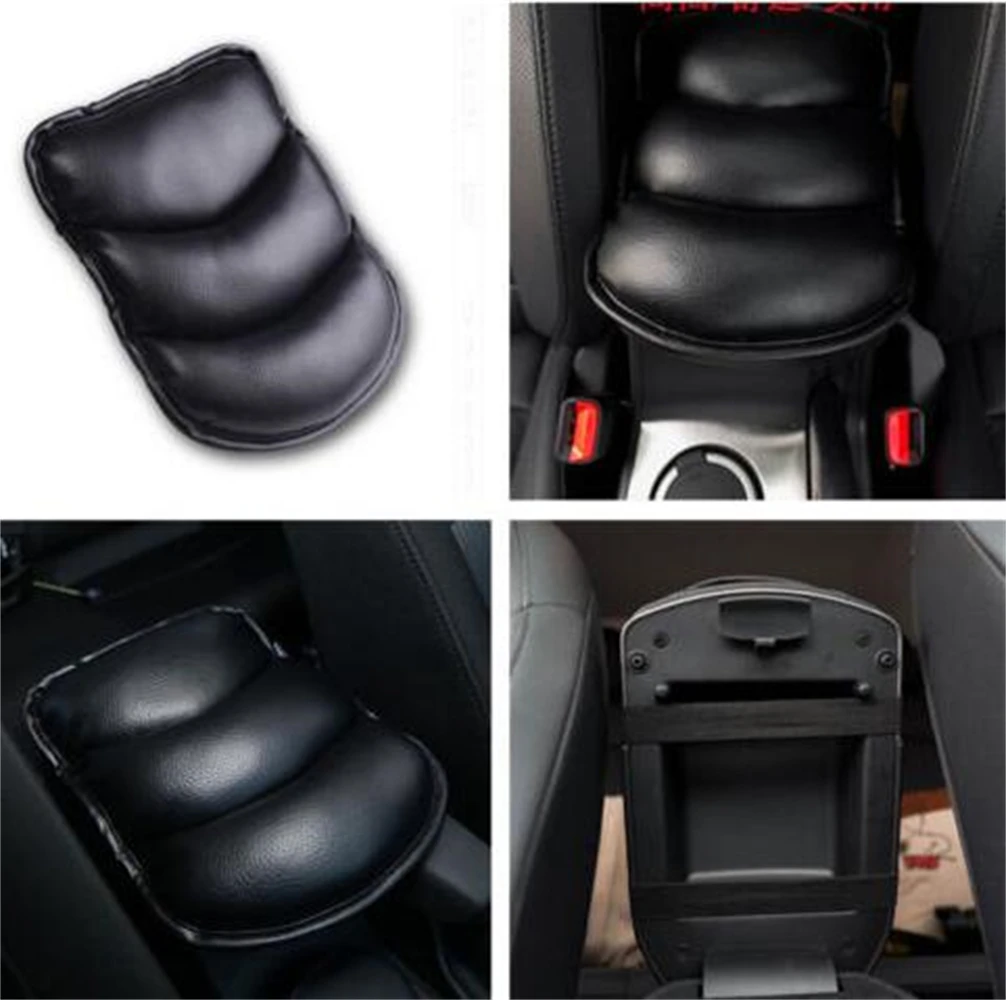 Car Leather Auto Armrest Console Cover Box Car Central Armrest Soft Pad PU Mat Black