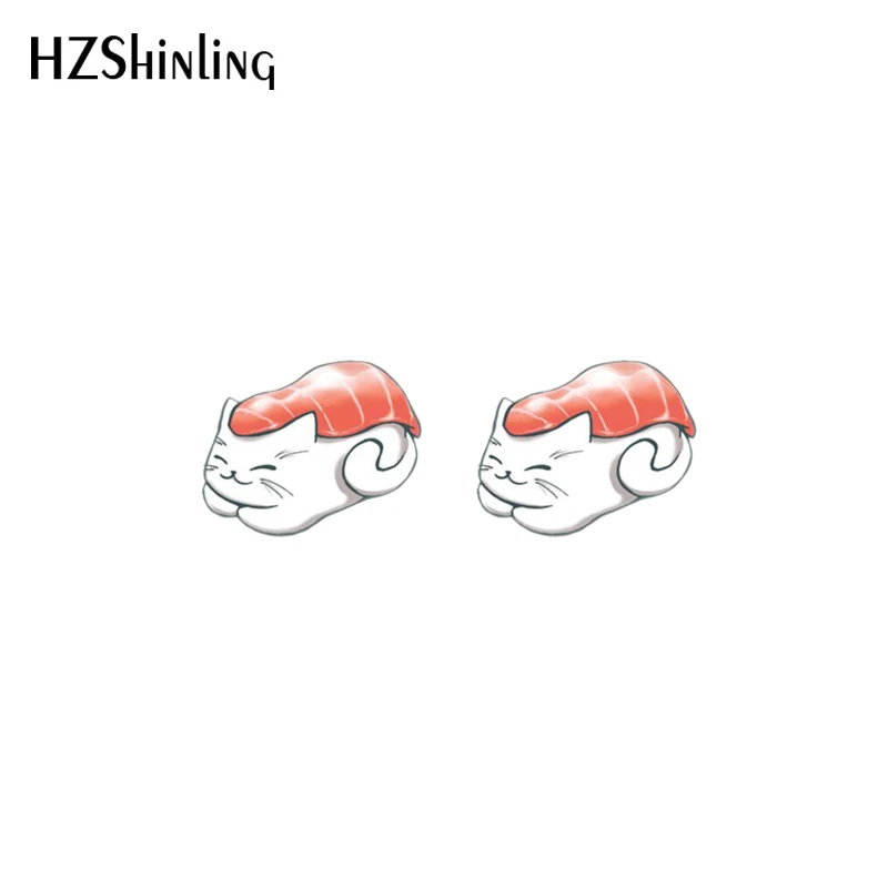 2021 New Cat Sushi Stud Earring Cute Food Acrylic Resin Earrings Epoxy Handmade Jewelry Gifts Girl