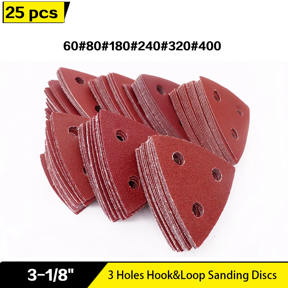 

25pcs Sanding Discs Triangular Sanding Paper Detail Sandpaper Abrasive Paper Fit 3-1/8" Oscillating Multi Tool 40-400 Grit