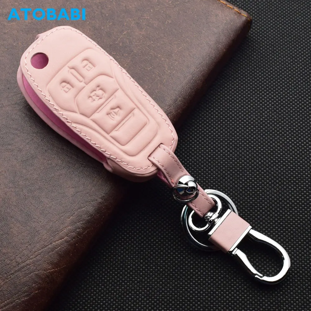 

ATOBABI Leather Car Key Case For Ford Fusion F150 F-150 2015 2016 2017 4 Buttons Folding Keychain Remote Control Protector Cover