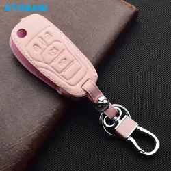 ATOBABI Leather Car Key Case For Ford Fusion F150 F-150 2015 2016 2017 4 Buttons Folding Keychain Remote Control Protector Cover