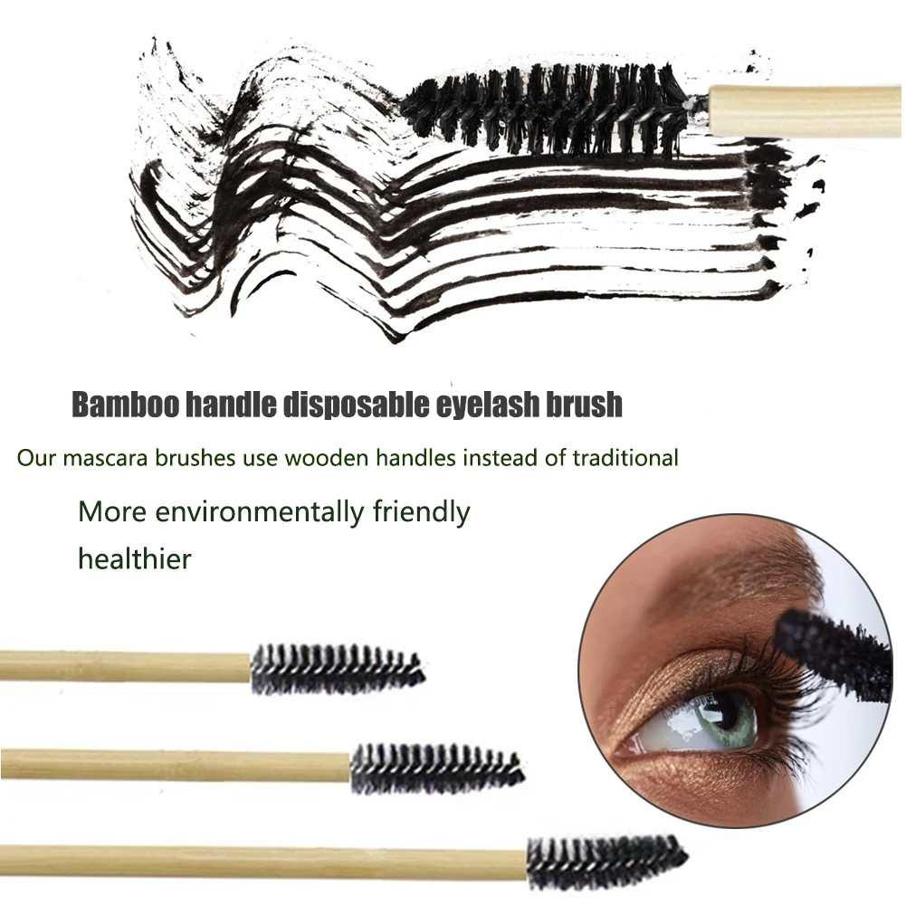 Brosse à cils avec manche en bambou noir, maquillage, Extension de cils, jetable, applicateur de Mascara, 100 pièces