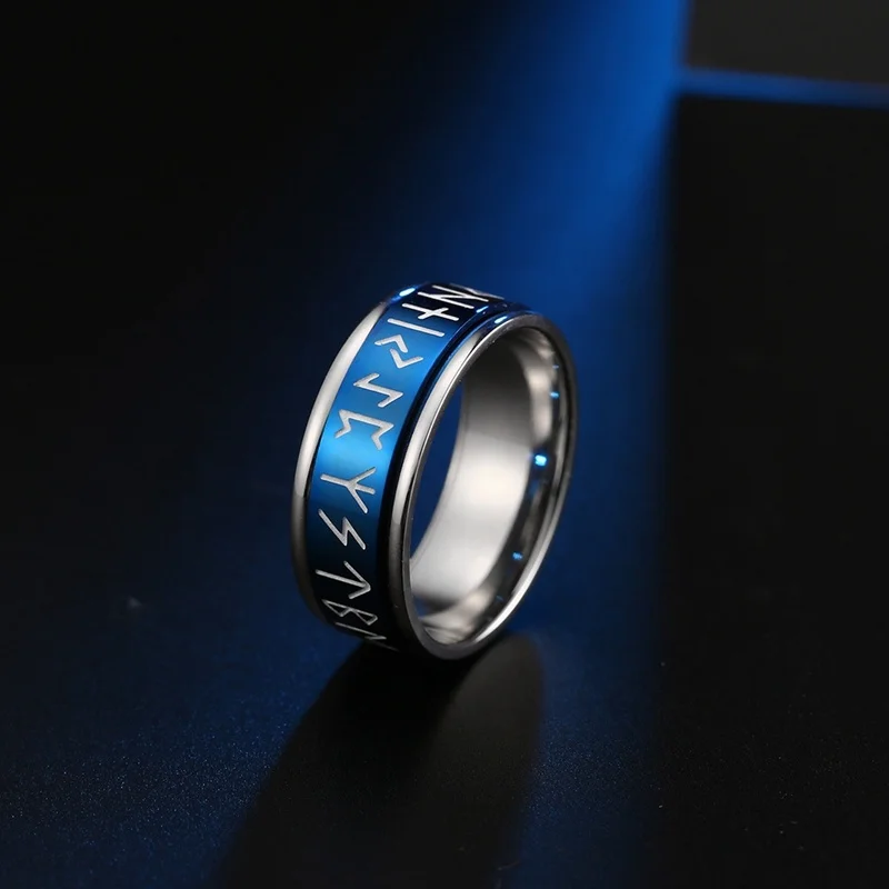 Stainles Steel Viking Rune Pattern Ring Couple Ring Fashion Metal Ring Accessories Party Jewelry Blue White Black Three Colors