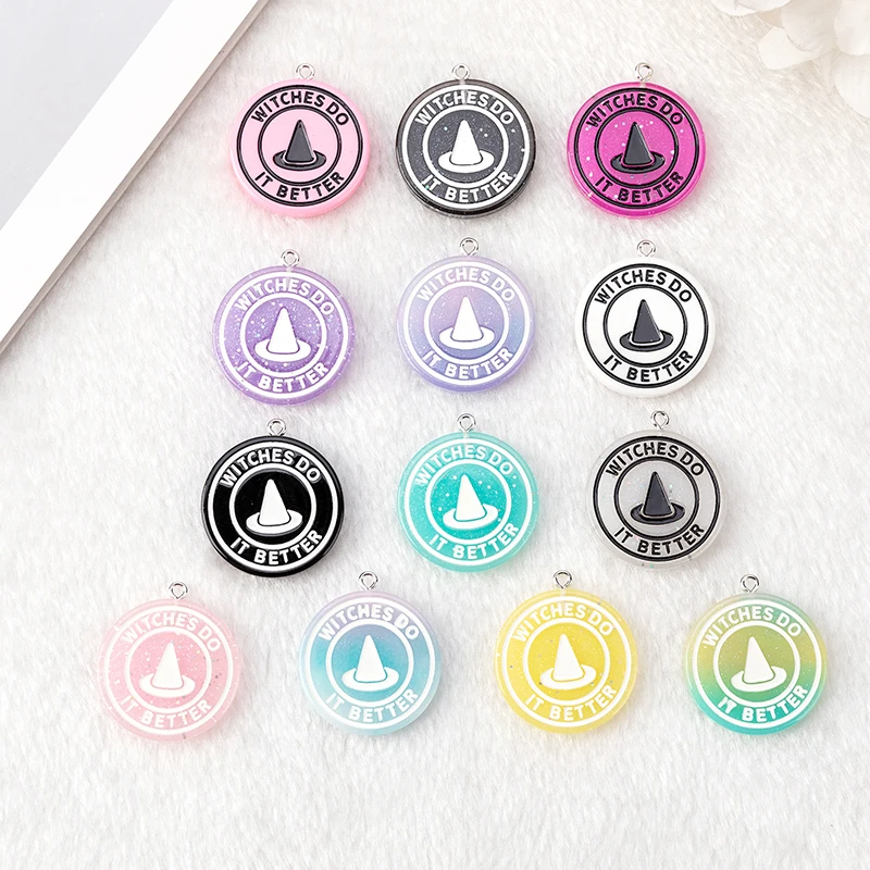 10Pcs 28MM Halloween Party Charms Witch Crafts  Flatback Resin Punk Style Jewelry Findings For Earring Necklace Pendant Diy