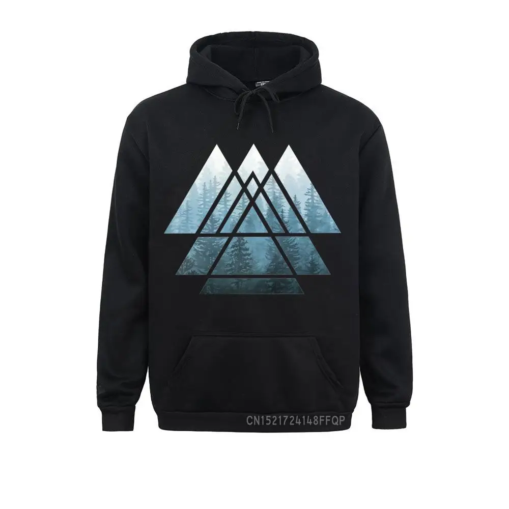 Cozy Misty Forest Men Sweatshirt Fashion Sacred Geometry Triangles Printed Graphic Hoodie Pocket Homme Cool Funny Sportswear