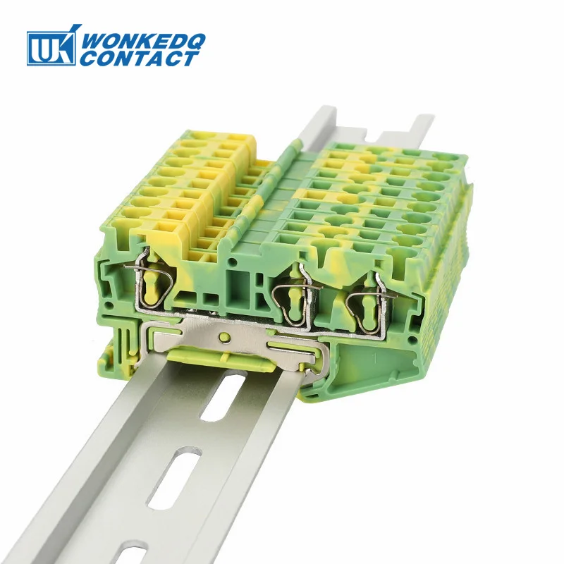 ST4-TW-PE Grounding Spring Connector 3 Connections 4 mm² Plug Cable Electrical Din Rail Ground Terminal Block ST 4-TWIN-PE