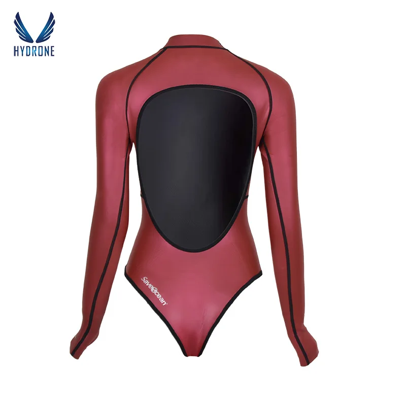 SaveOcean 2mm Long Sleeve Backless High Split Bikini One Piece Wetsuit Freediving Sun Protection Surf Suit Female Swim Suit