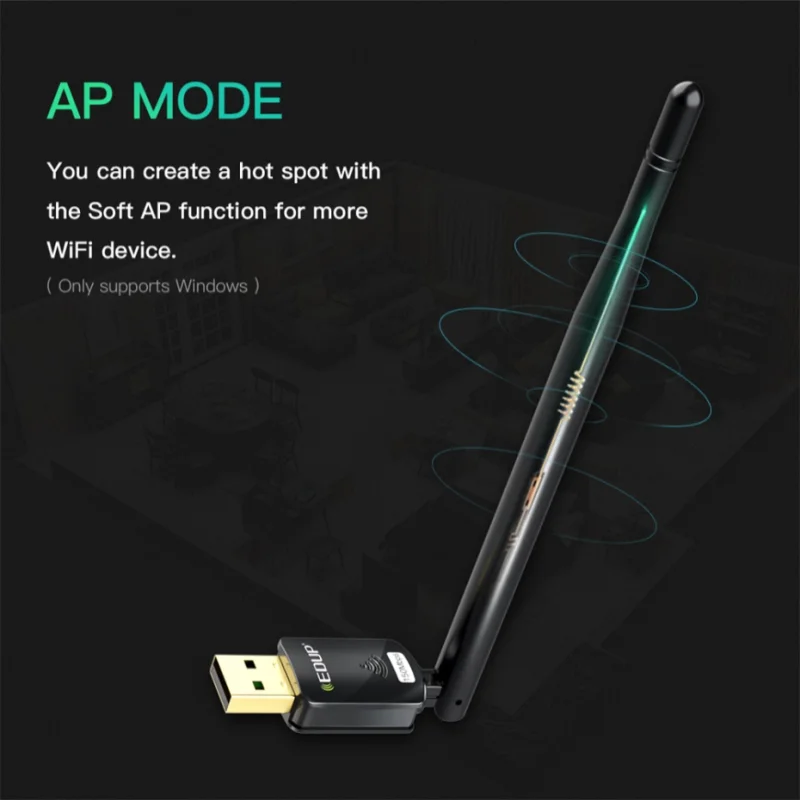 Wi-Fi-адаптер EDUP компактный с USB, 150 Мбит/с, антенна 6 дБи, 802.11n, MT7601