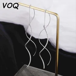 VOQ Silver Color New Exquisite Wavy Simple Earrings Fashion Temperament Tassel Long Earrings Female Jewelry