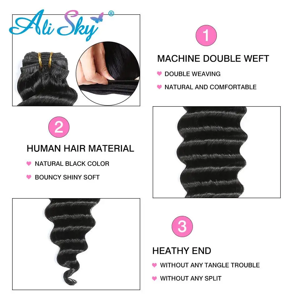 Deep Wave Bundles With Closure Peruvian Hair Bundles With Closure 4x4 Remy Hair Extensions Human Hair Closures Alisky Hair Weave