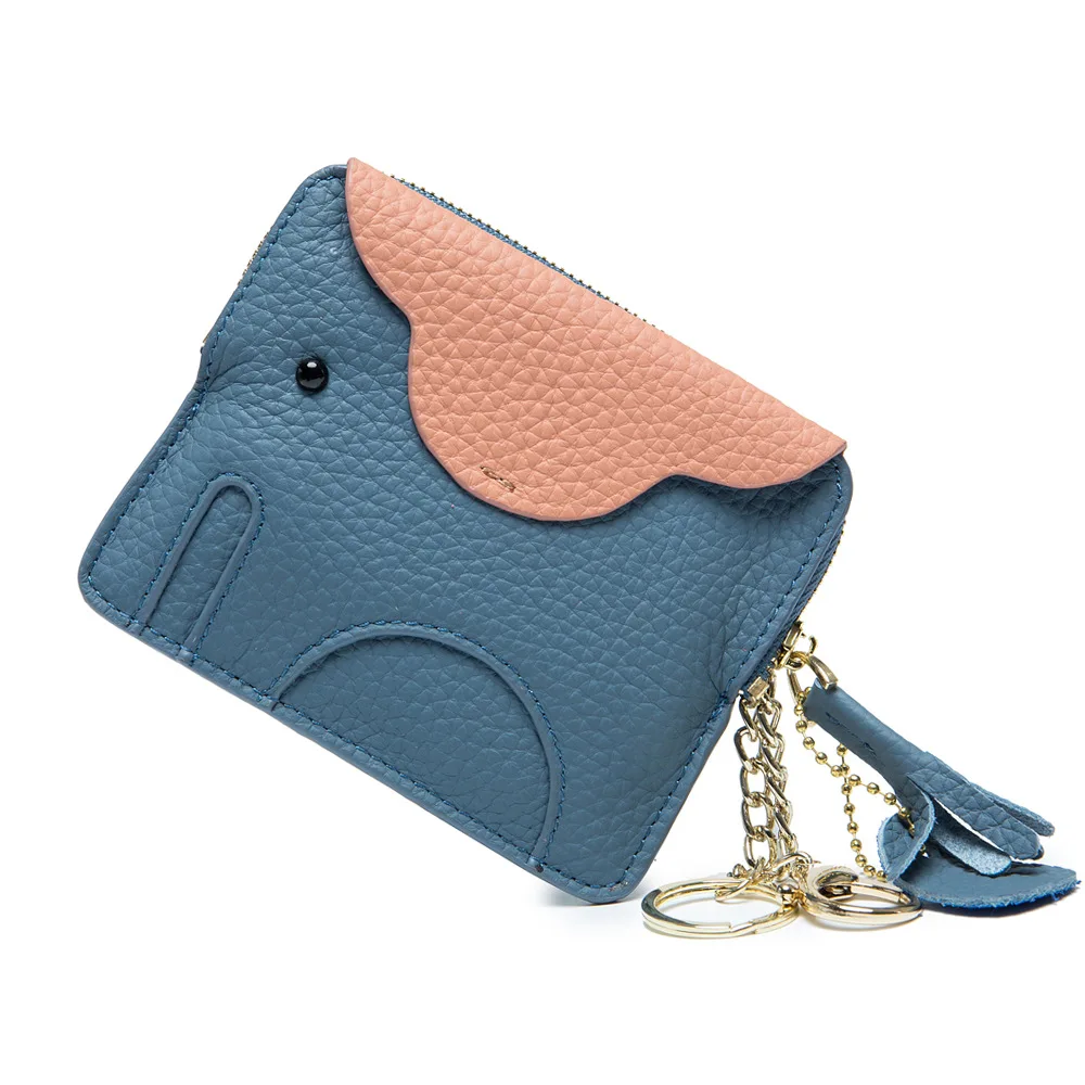 A3011 New Genuine First Layer Cow Leather Contrast Colors Palm Hold Wallet Versatile Women Cute Mini Elephant Square Coin Purses