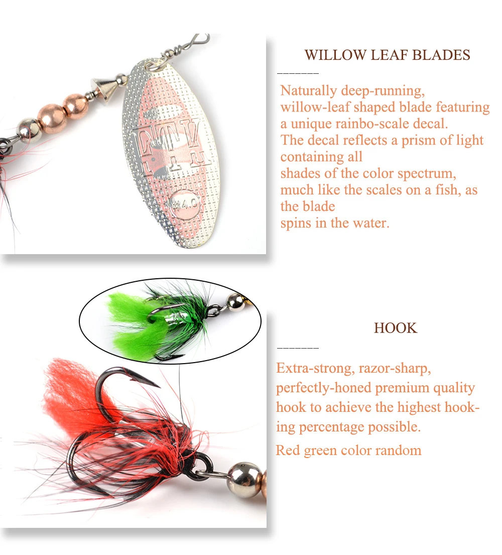 FTK 1 Stück Spinnerbait 8g/14g/20g Metall-Angelköder Harter Köder Löffelköder mit Feder-Dreifachhaken Karpfen- und Hechtangelzubehör – Detail 5