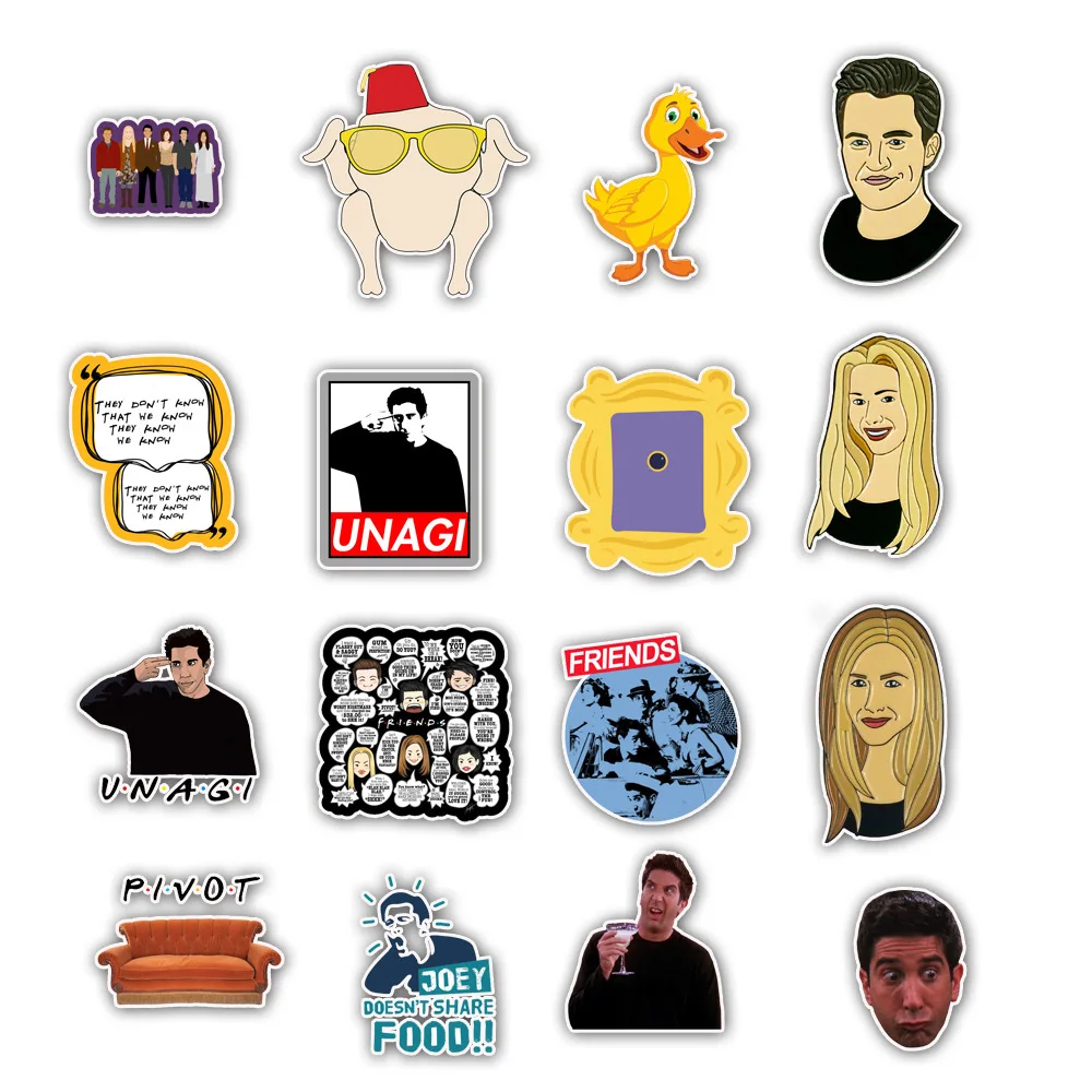 50Pcs American TV Series Friends Stickers Rachel Joey Geller Monica Buffay Car Luggage Travel Trolley Computer Waterproof Sticky