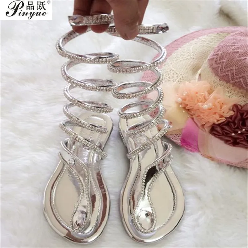 SIZE 34 41 New fashion women sandals Crystal Around Women Gladiator Sandal women Boots New Arrive Snake Flat Women Summer Shoes