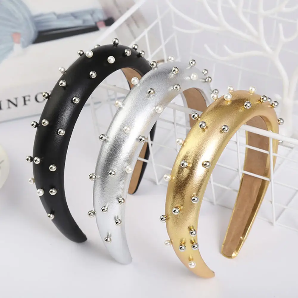 

Sponge Thick Velvet Headbands Padded Hairband for Women Hair Accessories Wide Faux Pearls Hair Hoop Head Bezel Headwear