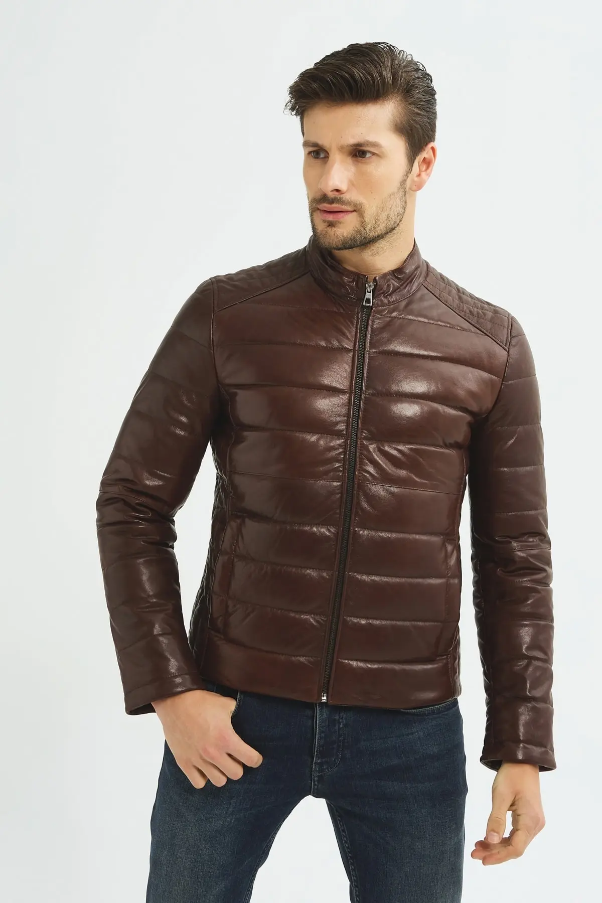 Brown inflatable genuine men's leather coats spring autumn season jackets classic casual clothing quality handmade gown Turkey