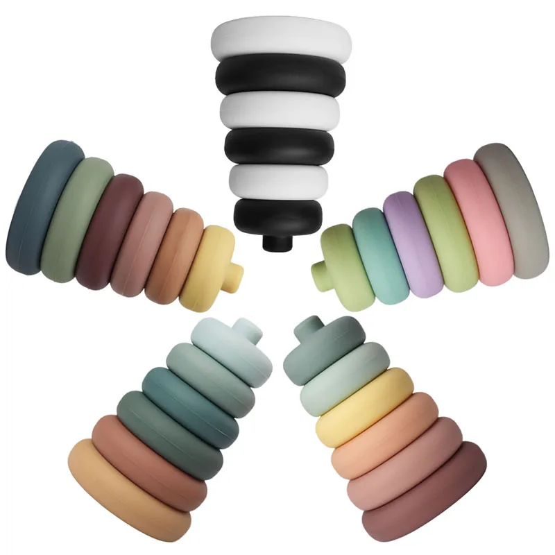 TYRY.HU-décennie s de construction en silicone souple pour bébé, jouets en caoutchouc de forme ronde, TeWindsor, 3D, 6 pièces