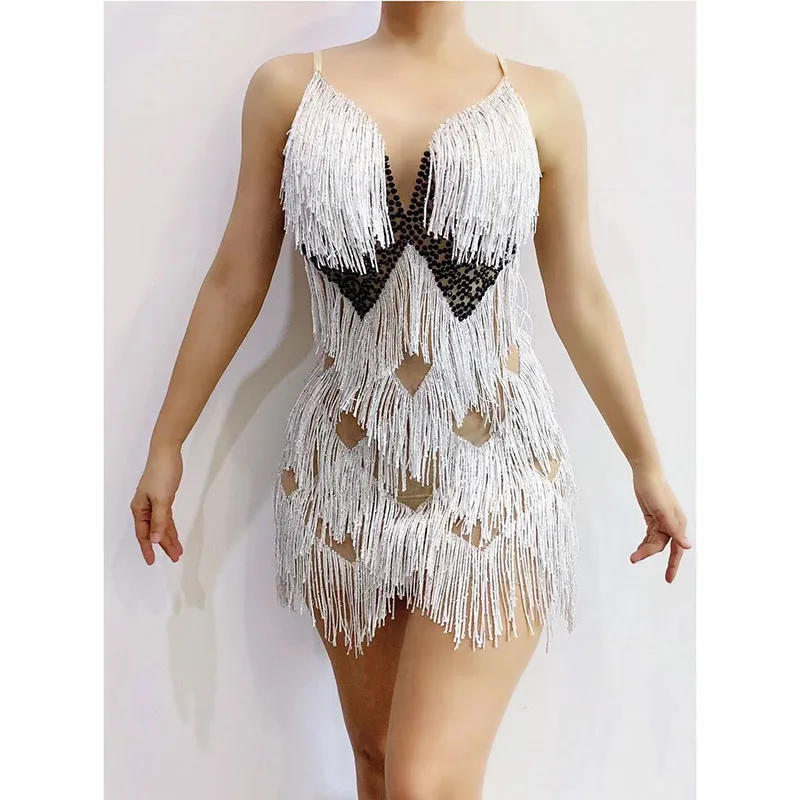 

Sexy diamond tassel shimmering heavy industry dance skirt singer DJ stage costume birthday party bar club Latin dance stage cost