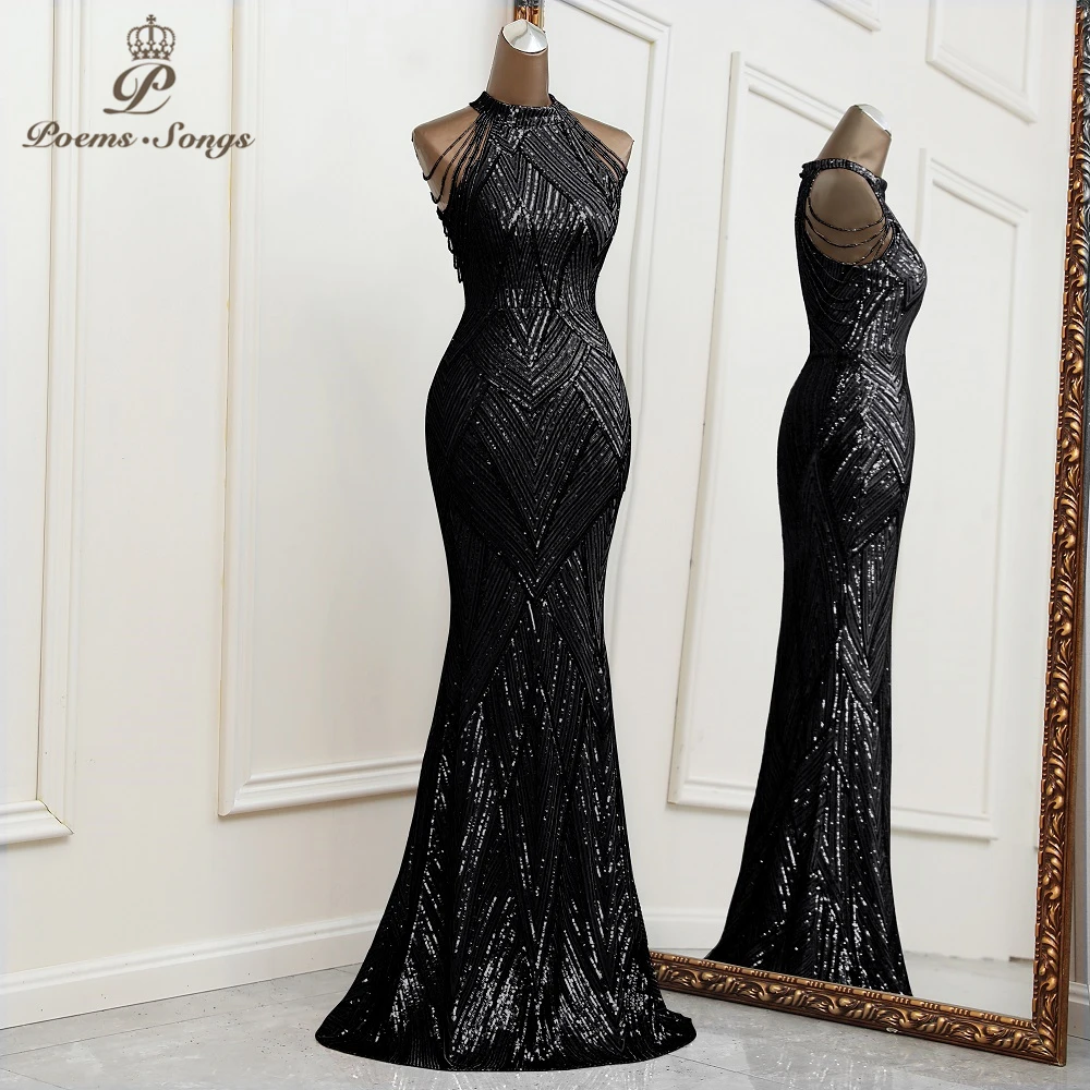 Sexy black mermaid evening dress vestidos formales vestidos de fiesta bridesmaid dress mariage robe longue vestidos largos