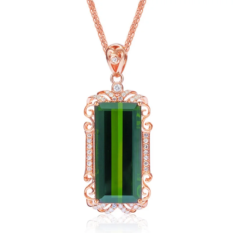 Clear Green Crystal Rectangle Pendant Necklace For Lady Party Accessories Trendy Silver 925 Chain Necklace Women Choker Jewelry