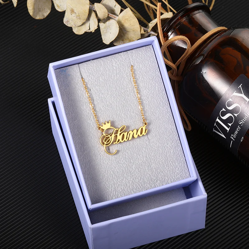 Custom Name Crown Necklace Chain Personalized Princess Crown NecklacesAny Name Lots Of Font Style To Choose For Girls Kids