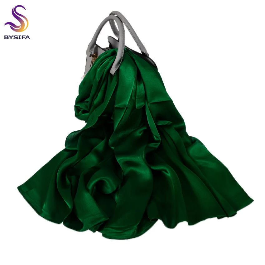 [BYSIFA]  Pure Silk Green Silk Scarf Shawl Women Fashion Luxury Georgette Silk Long Scarves Ladies Brand Head Scarf Cape180*70cm