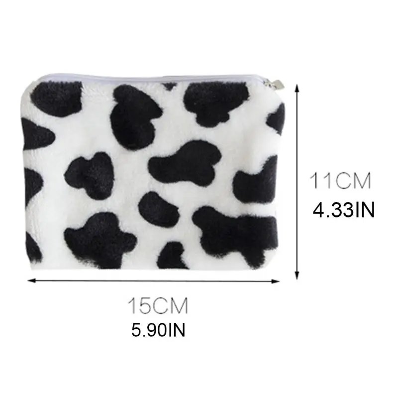 Cute Milk Cow Print Mini Coin Purse Money Change Plush Storage Bag Zipper Wallet F3MD