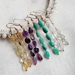 Natural Crystal Drop Earring for Women Party Wedding Irregular Rock Quartz Amazonite Citrines Gems Stone Long Tassel Earring