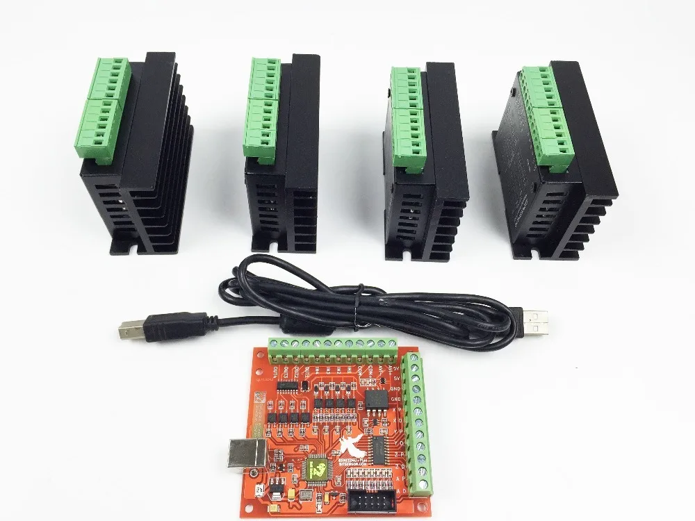 

CNC TB6600 mach3 usb 4 Axis Kit, 4pcs TB6600 1 Axis Driver + one mach3 4 Axis USB CNC Stepper Motor Controller card 100KHz