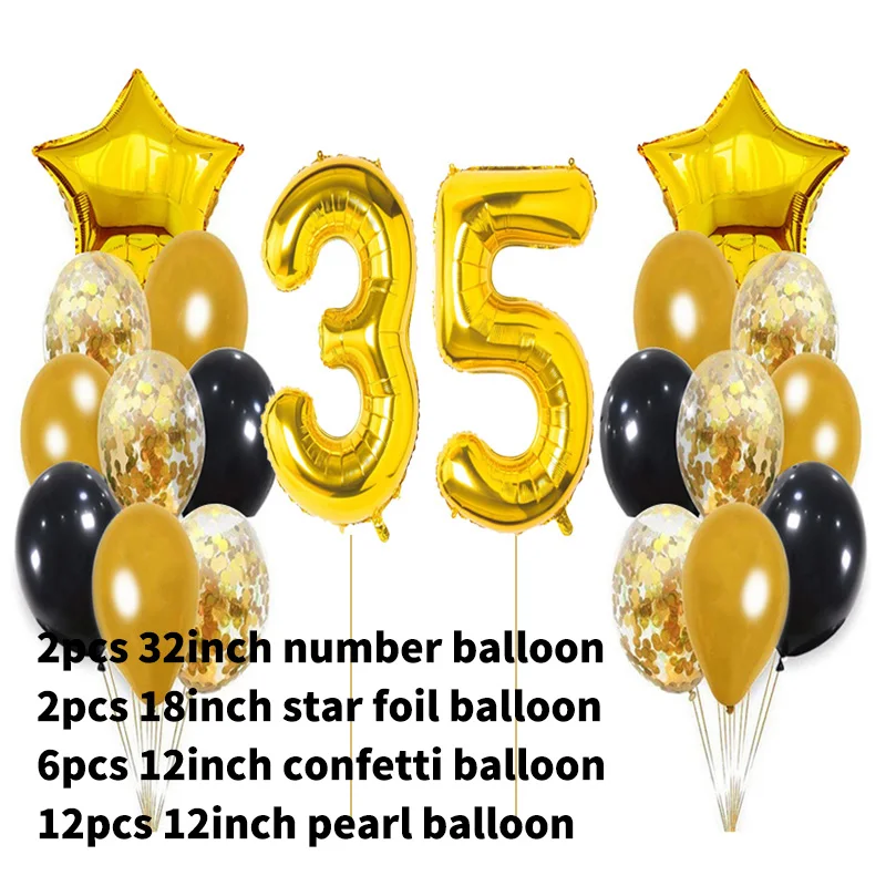 22 stücke Schwarz Gold Anzahl Folie Latex Ballons Geburtstag Party Dekorationen Erwachsene Kinder 10 15 16 18 25 30 35 40 50 60 jahre Alt