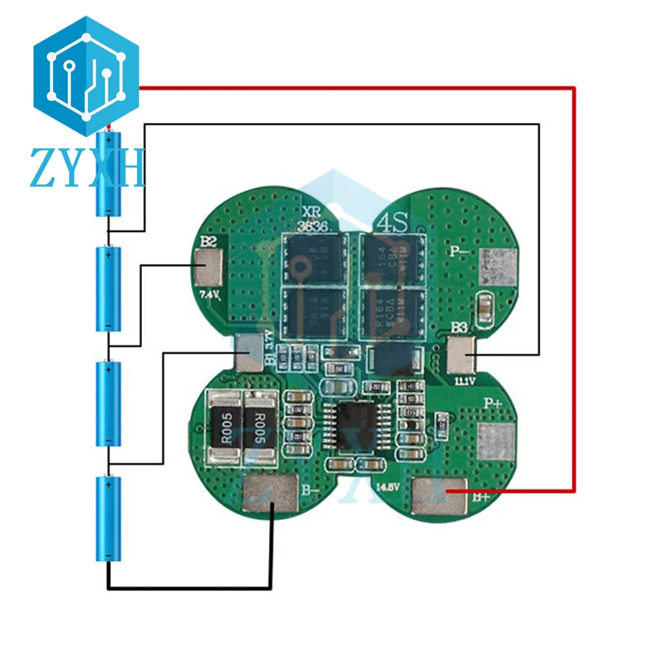 BMS 4S 15A 14.8V 18650 Li-ion Lithium Battery Charge Board Plum Shape Common Port Overcurrent Protection For Electric Tools