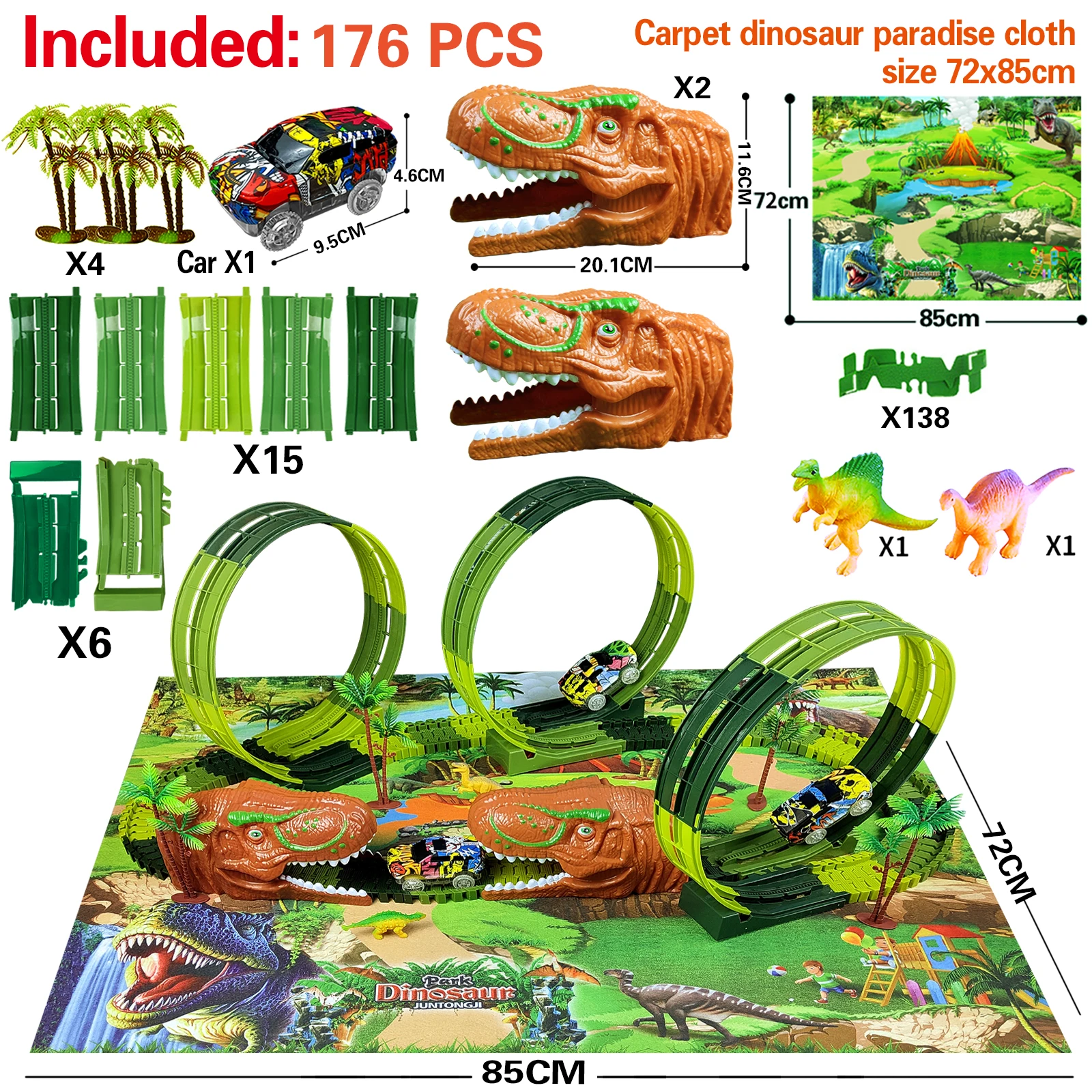 Dinosaurus Set Spoorweg Speelgoedauto Track Flexibele Raceauto Magische Baan Elektrische Flitslicht Auto Speelgoed Voor Jongens Kids Cadeau