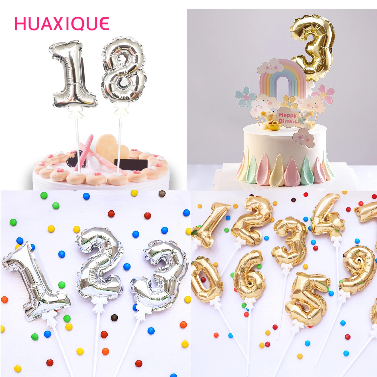 

1Pc 7 inch Mini Foil Number Balloons Cake Topper DIY Kids Birthday Cake Flag Wedding Decors Creative Self Inflate Balloons