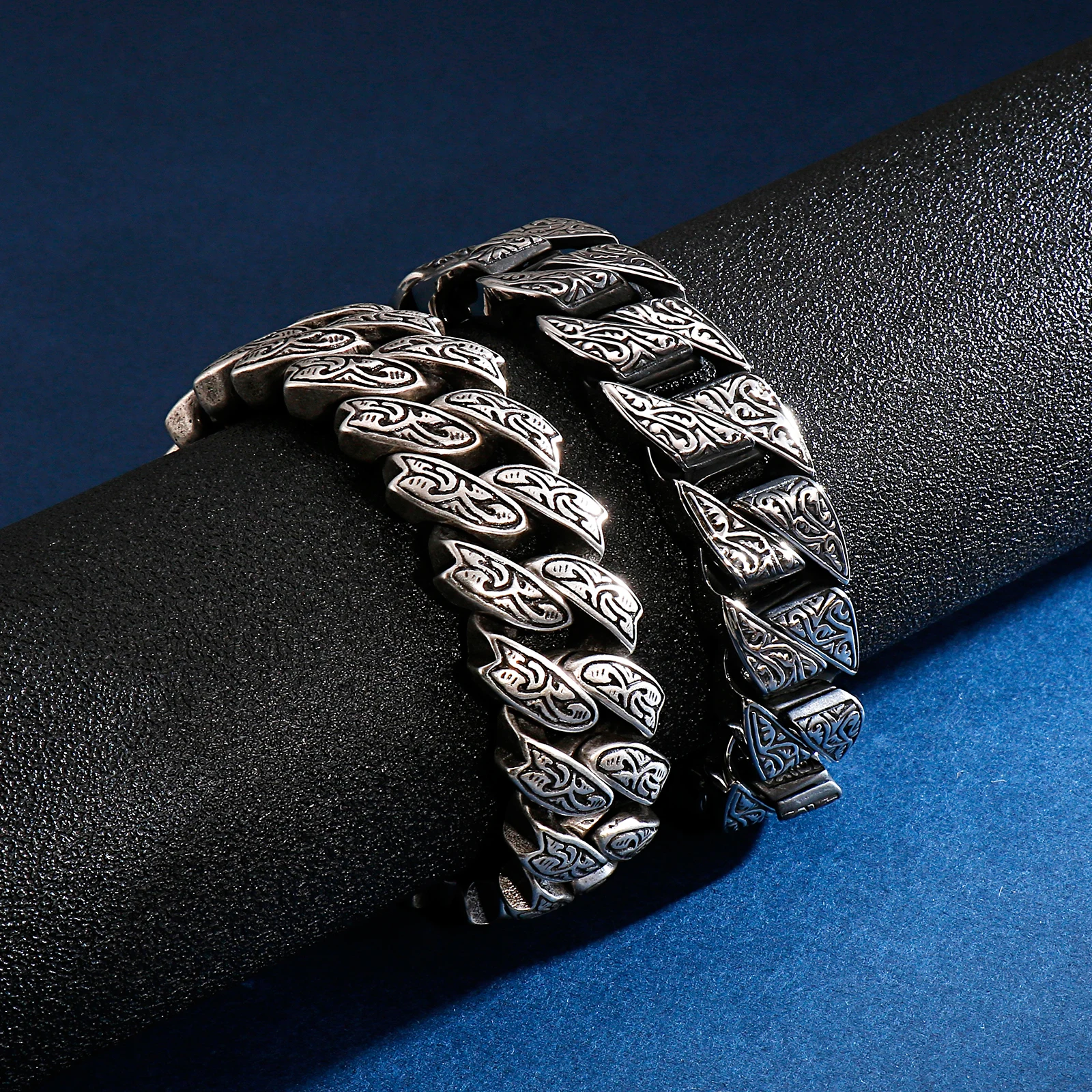 17/20mm Vintage Texture Bracelet Massive Heavy Stainless Steel Bracelet Mens Chain Bracelets Metal Bangles Jewelry For Men