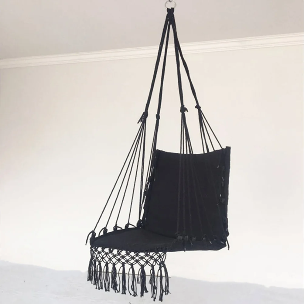 Canvas Swing Hanging Hammock Cotton Rope Tassel Tree Chair Seat Patio Outdoor Indoor Garden Bedroom Safety Hanging Chair