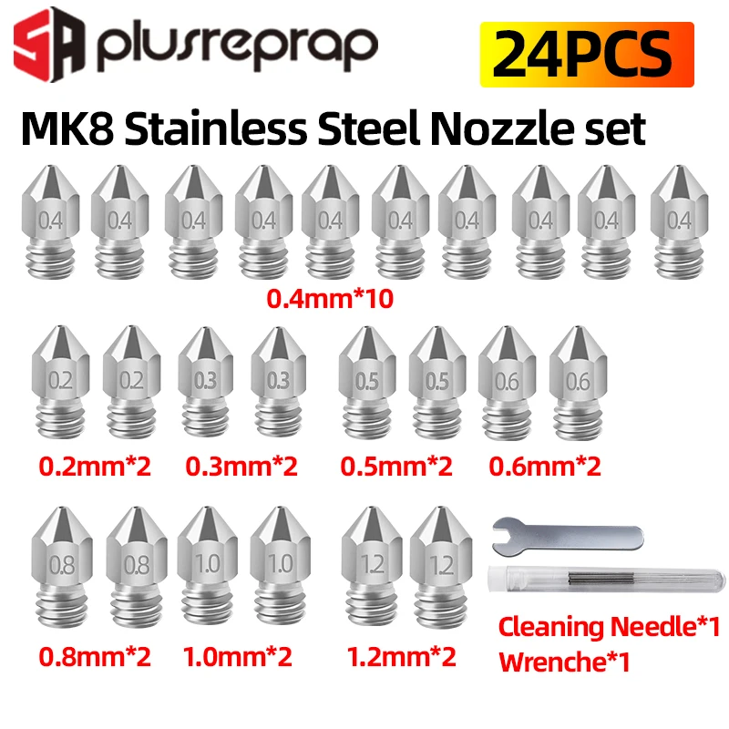 18 or 24PCS MK8 Nozzle M6 Threaded Stainless Steel for 1.75mm Filament Creali-ty CR-10 Ender 3 Nozzle MK8 Makebot 3D Printer