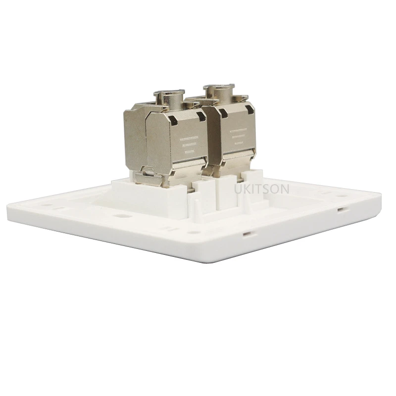 2 Ports CAT7 CAT6A RJ45 Wall Faceplate With Zinc Alloy CAT.7 CAT.6A Keystone Jack Socket For 10G Network Computer Insert Cover