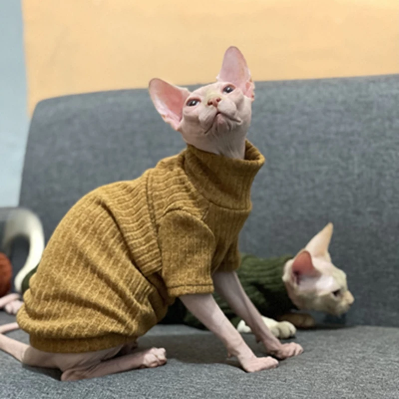 winter Warm Sphinx Hairless Cat turtleneck sweater base coat Solid color stretch soft Sphinx Devon cat clothes