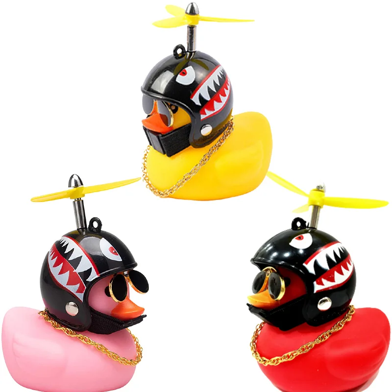 Car Ornaments Cute Little Yellow Duck With Helmet Propeller For Bike Motorcycle Without Lights Red Duck Car Interior Accessories