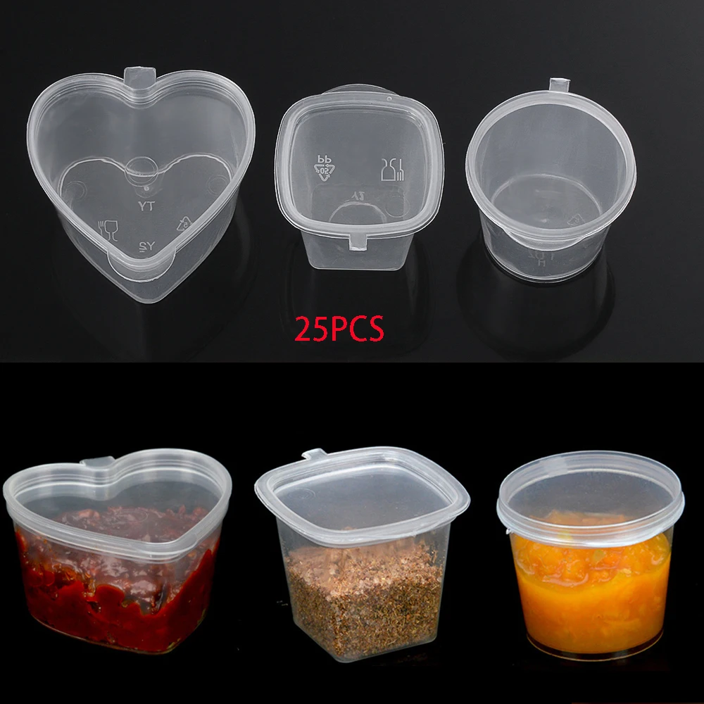 10/25Pcs 25/27/40/45ml Plastic Takeaway Sauce Cup Containers Food Box With Hinged Lids Pigment Paint Box Palette Disposable Box