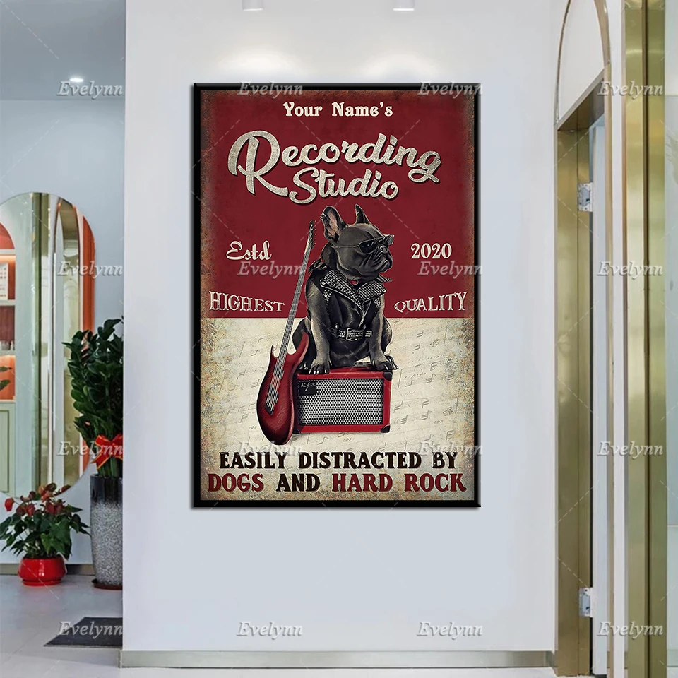 

Personalized Custom Name And Year Gifts For French Bulldog Lovers Recording Studio Poster Wall Art Print Living Decor Canvas