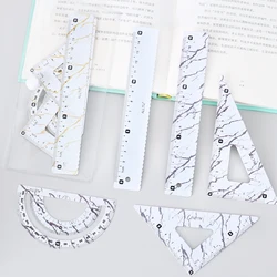 TUTU 4Pcs/Set Aluminium marble Ruler Set Metal Geometry Maths Drawing Compass Stationery Rulers Mathematical for School H0551