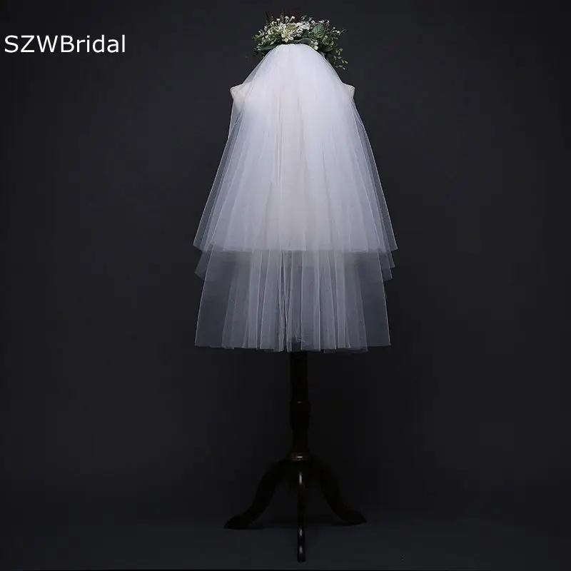 

New Arrival Tulle Cut Edge Bridal Veil with Comb White Ivory In Stock Cheap Wedding accessories Matrimonio Short Wedding Veils