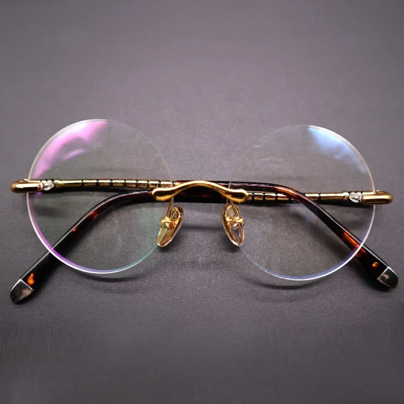 Rimless Round Square Tortoiseshell  Eyeglasses Frame  Flexible Titanium Alloy Temple Legs Optical Glasses Prescription  Frameles