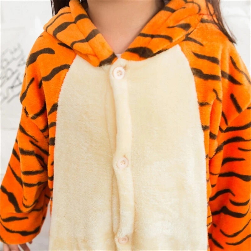 Pyjama à capuche en forme de tigre pour enfants, vêtements de nuit chauds et doux, flanelle, dessin animé, Animal, Cosplay