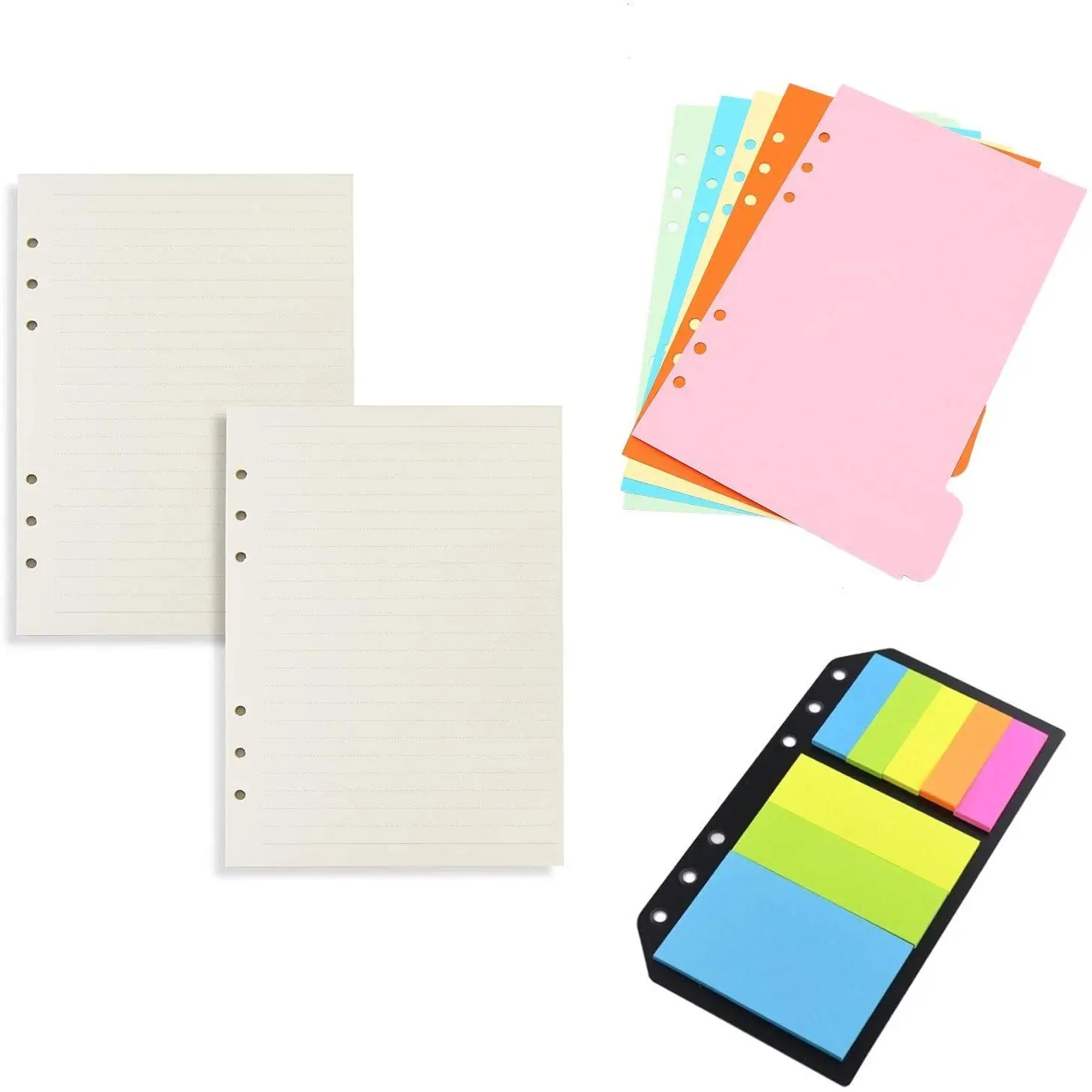 A6 Binder portátil recargable 2 paquete A6 recambios de papel forrado de 5 uds tema Color divisores 240 Uds nota banderas pestañas índice