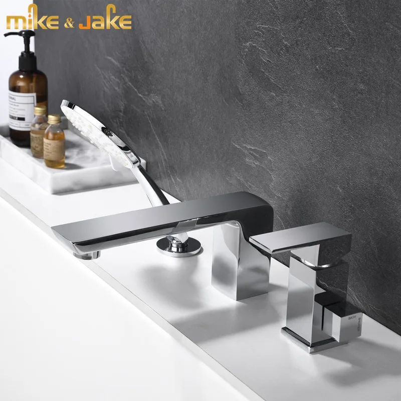 Chrome brass 4 pecs kit bathtub faucet bath cold and hot water tap bathroom mixer chrome waterfall bathroom bathtub faucet suit