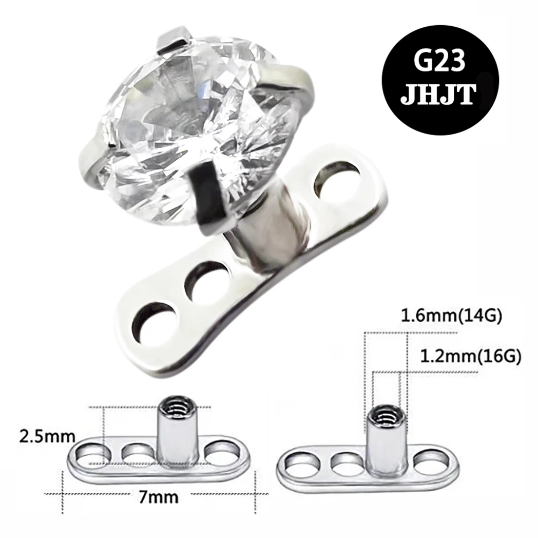 JHJT 1pc Titanium Micro Dermal Anchor Base with CZ Gem Top Skin Diver Surface Piercing Micro Dermal Piercing Body Jew